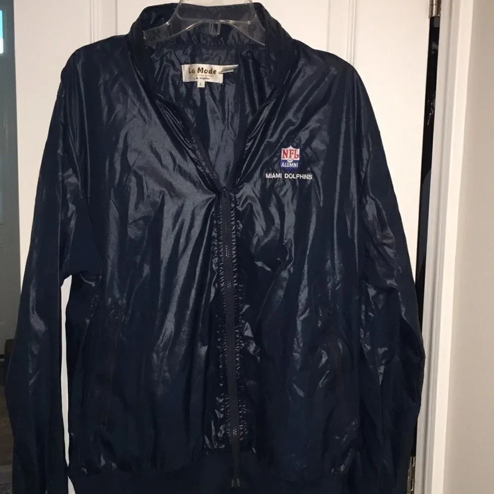 Blue Retro Don Shula Miami Dolphins Cafe Racer NFL Alumni Jacket L Vintage WOW!